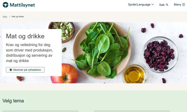Bilde av mattilsynets hjemmeside på nett 
